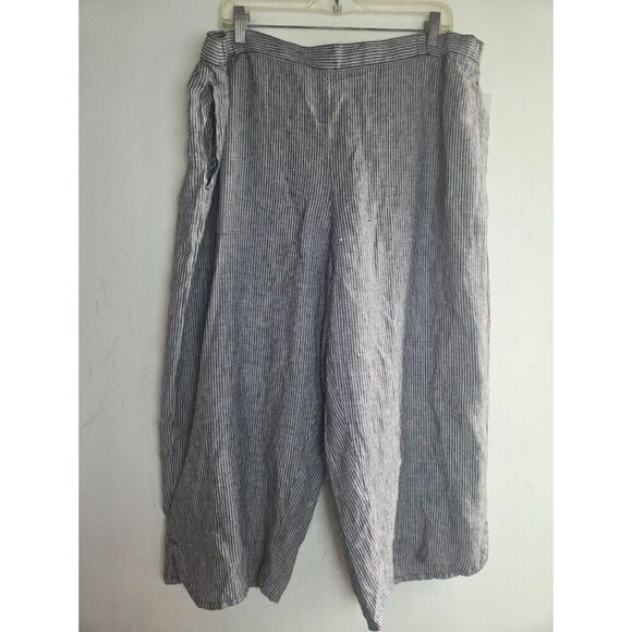 Coldwater Creek Grey Black Pinstripe European Flax Linen Pull On Ankle Pants 1X - Picture 1 of 9
